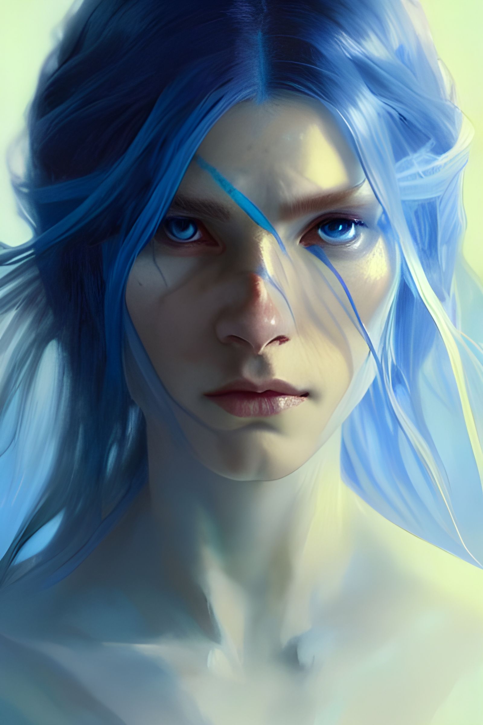 Glowing Blue Eyes: Digital Portrait in Art Nouveau Style