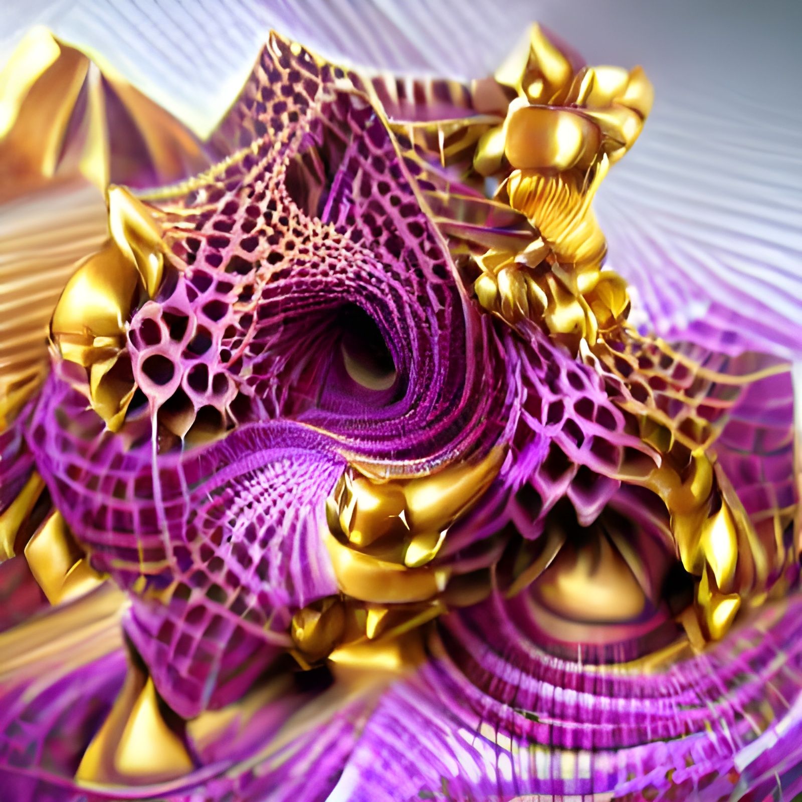 Geometric 3D Fractal Structures in Purple and Gold