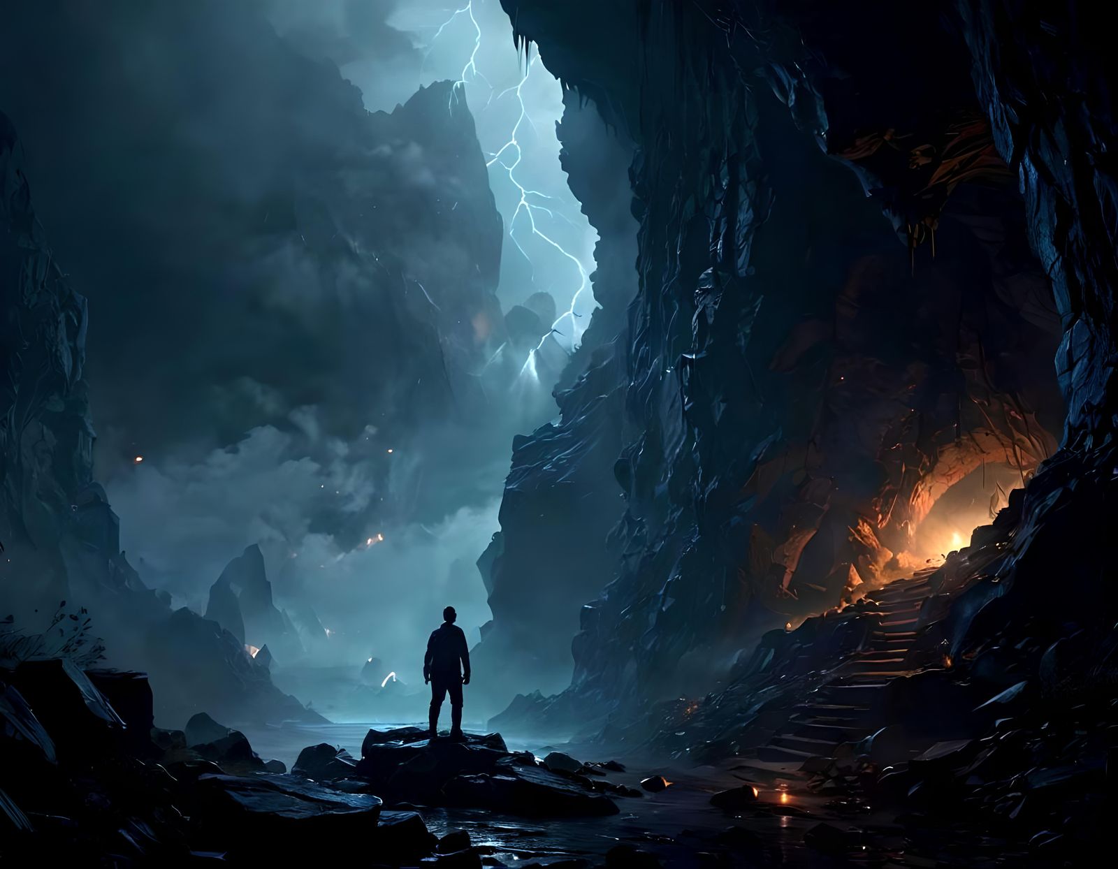 Dark Fantasy Cave Entrance in Norway Storm