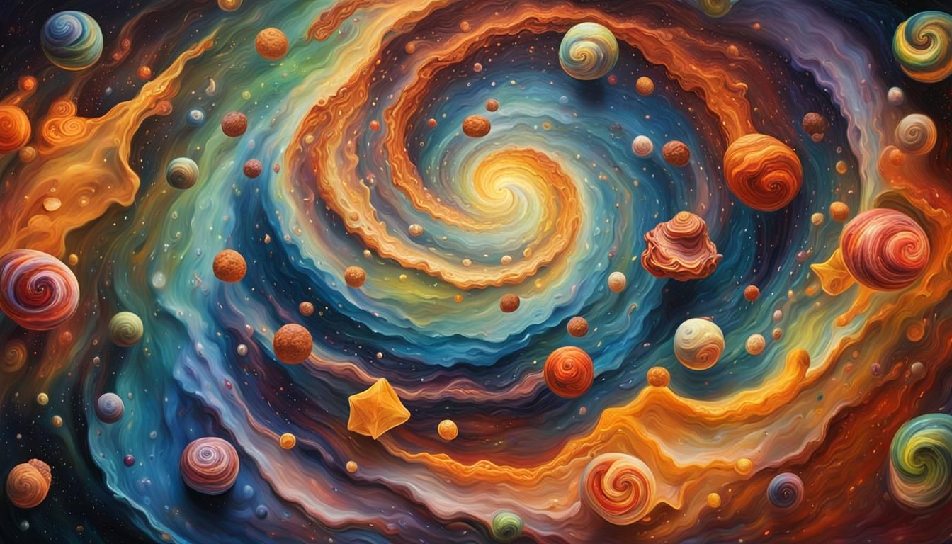 Iridescent Stars in Galaxy as Antipasto Oil Painting