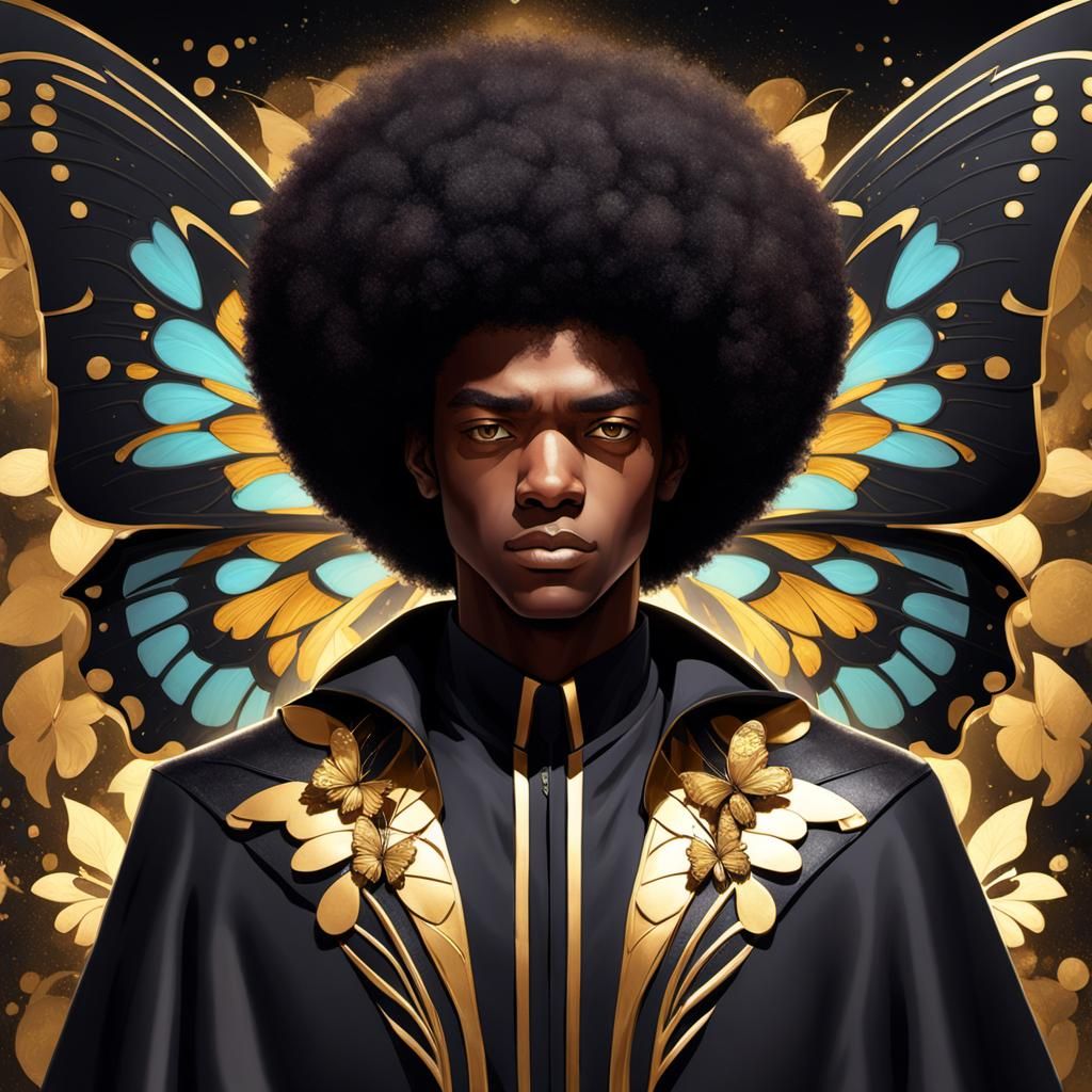 Black Teen in Butterfly Cloak, Hyperdetailed Portrait