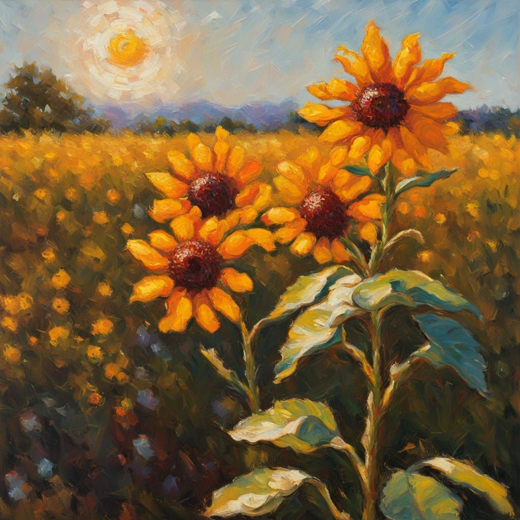Sun-Drenched Flower Oil Painting with Bold Brushstrokes