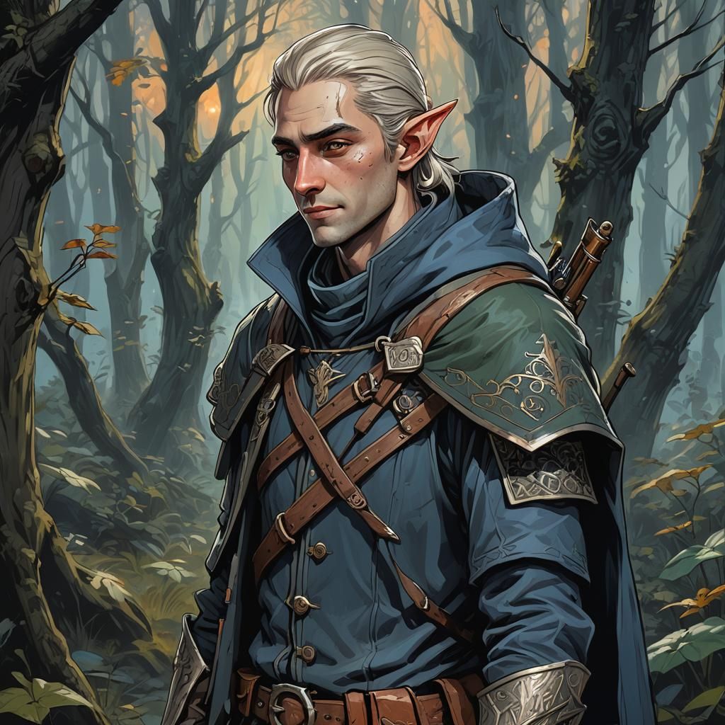 High Elf in Mystical Forest: Cell Shading Portrait
