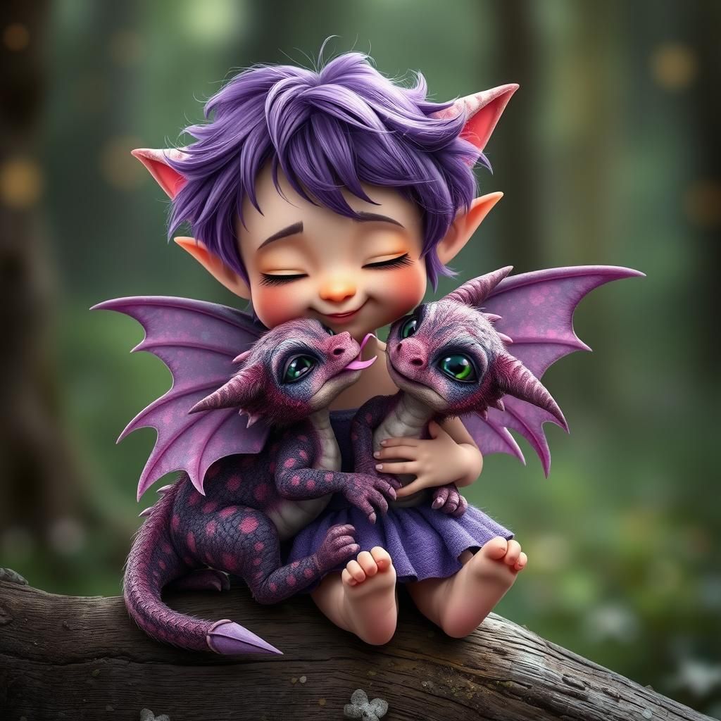 Fairy Girl with Dragon in Magical Forest