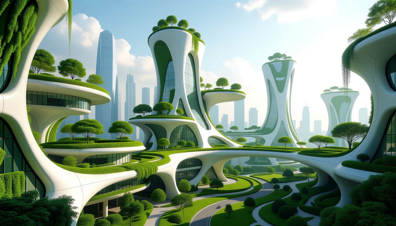 Futuristic Cityscape of Verdant Architecture