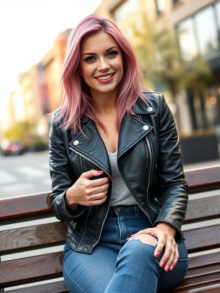 Violet-Eyed Rebel Sits on City Bench