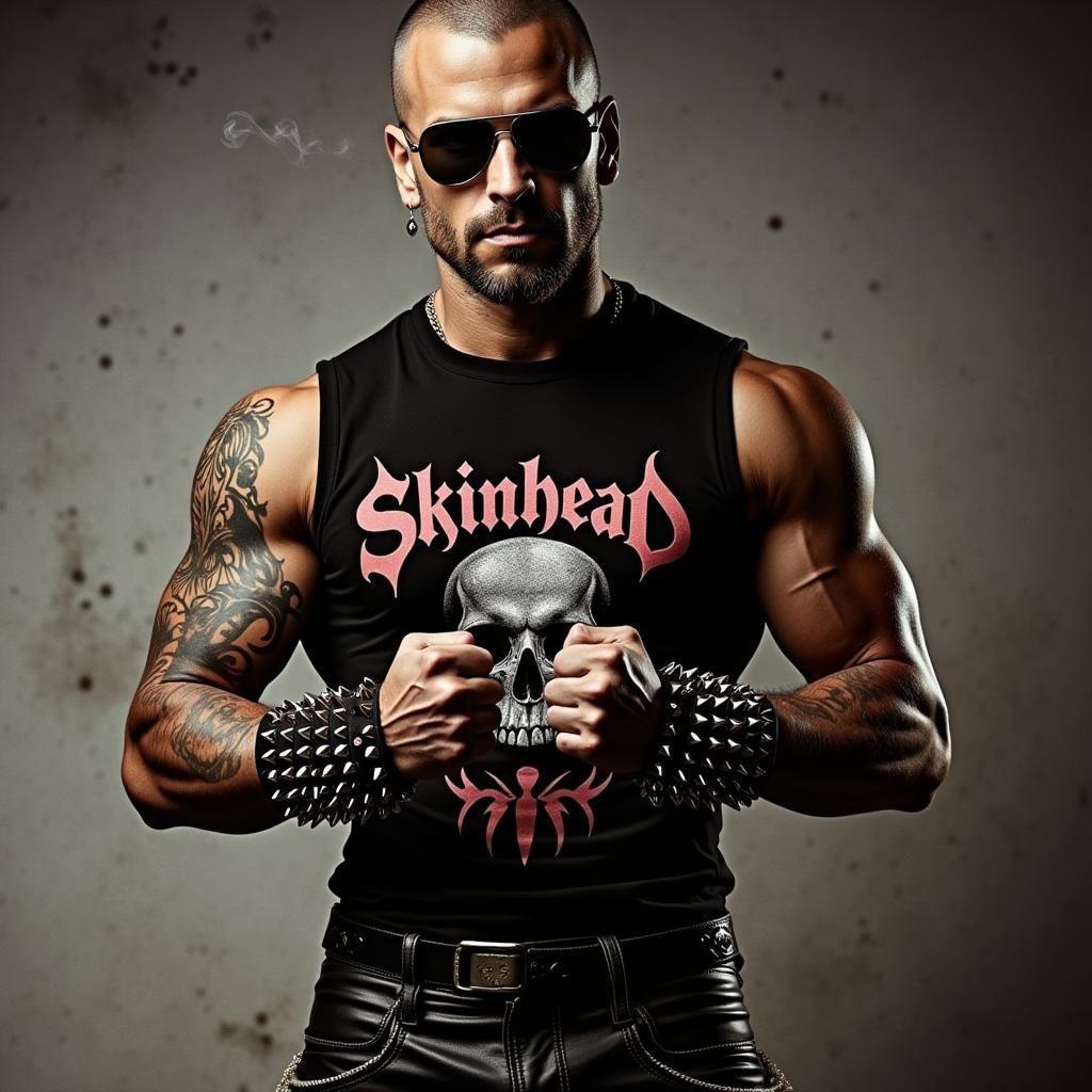 Edgy Portrait of Man with Gothic Skull Graphic