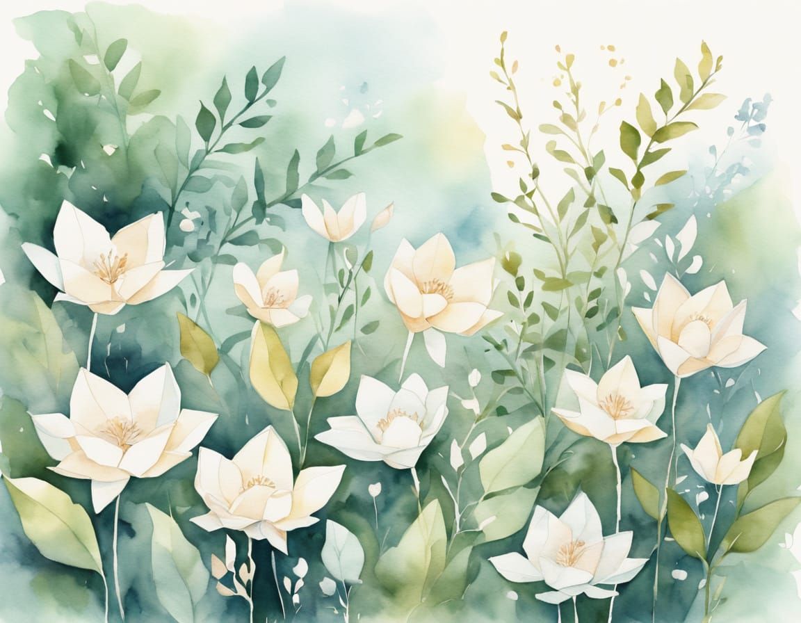 Ethereal Origami Garden in Pastel Watercolors