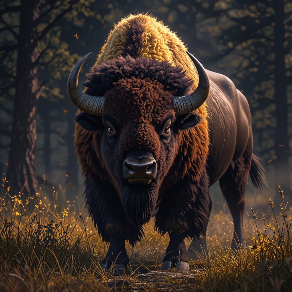 Bison Herd on Plains in Dark Fantasy Style