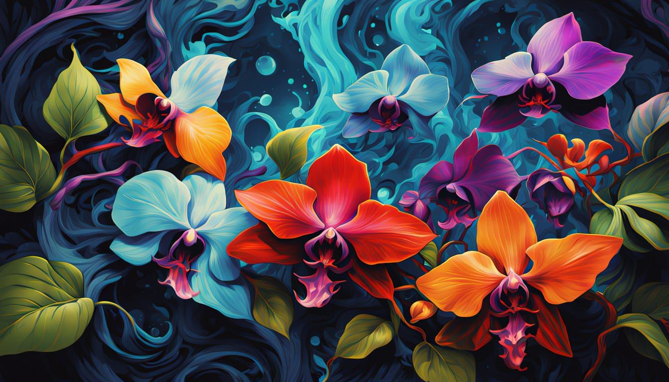 Sensual Black Orchid Goddess Unveiled in Vibrant Tapestry