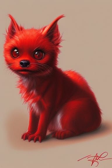 Cute Fluffy Red Beast Digital Painting