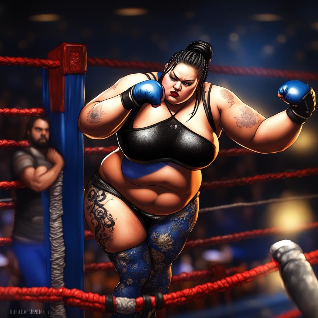 Goth SSBBW MMA Champion in Watercolor Style