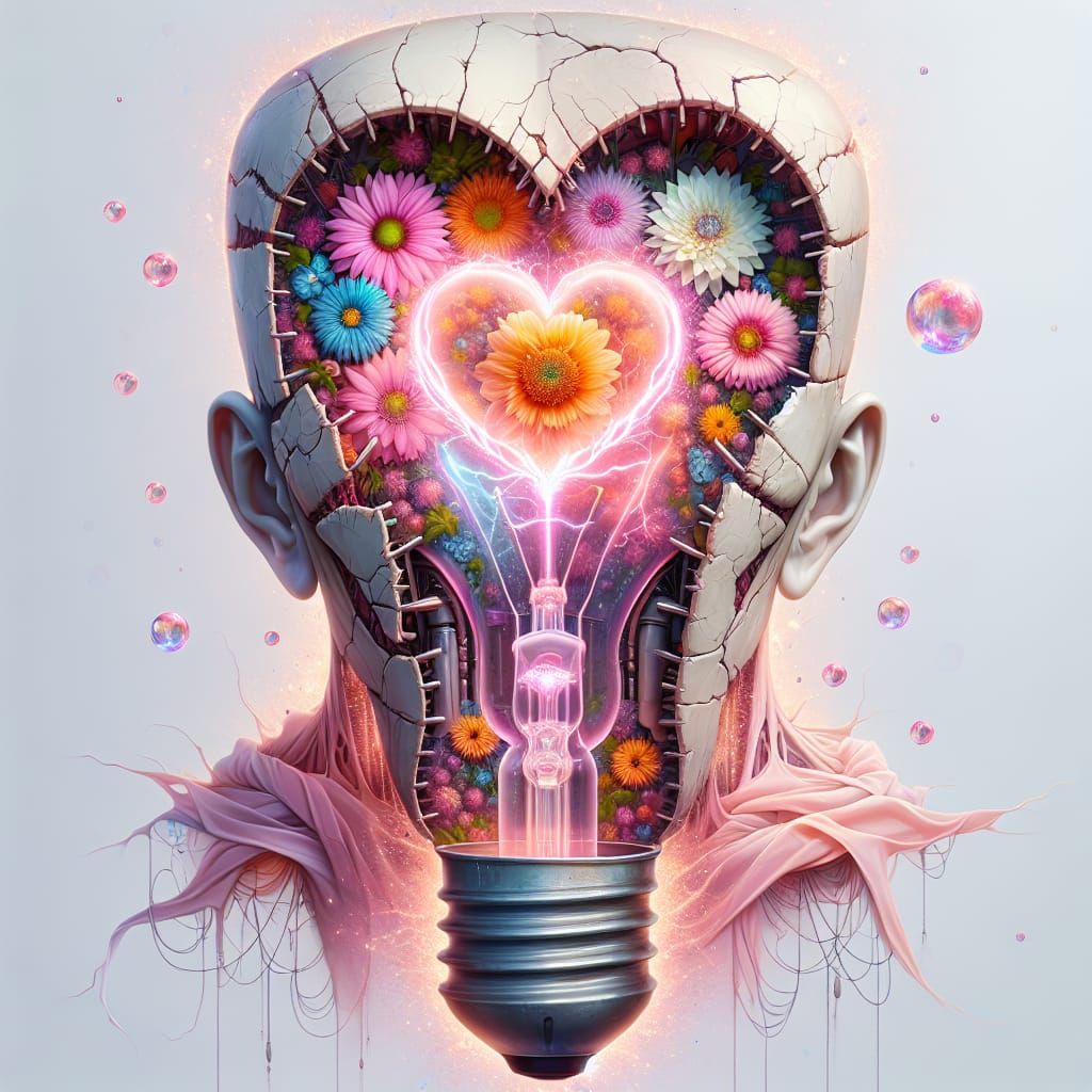 Frankenstein's Floral Heart: Hyperrealistic Watercolor Paint...