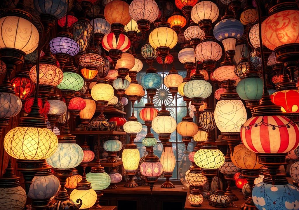 Magical Lamp Shop in Dreamlike Fantasy Art Style