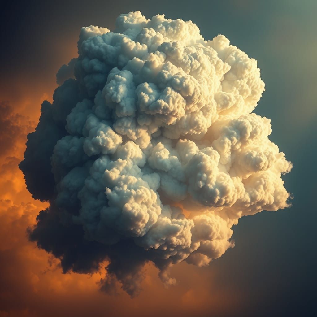 Ancient Storm Cloud Face in Vibrant Gradient Hues