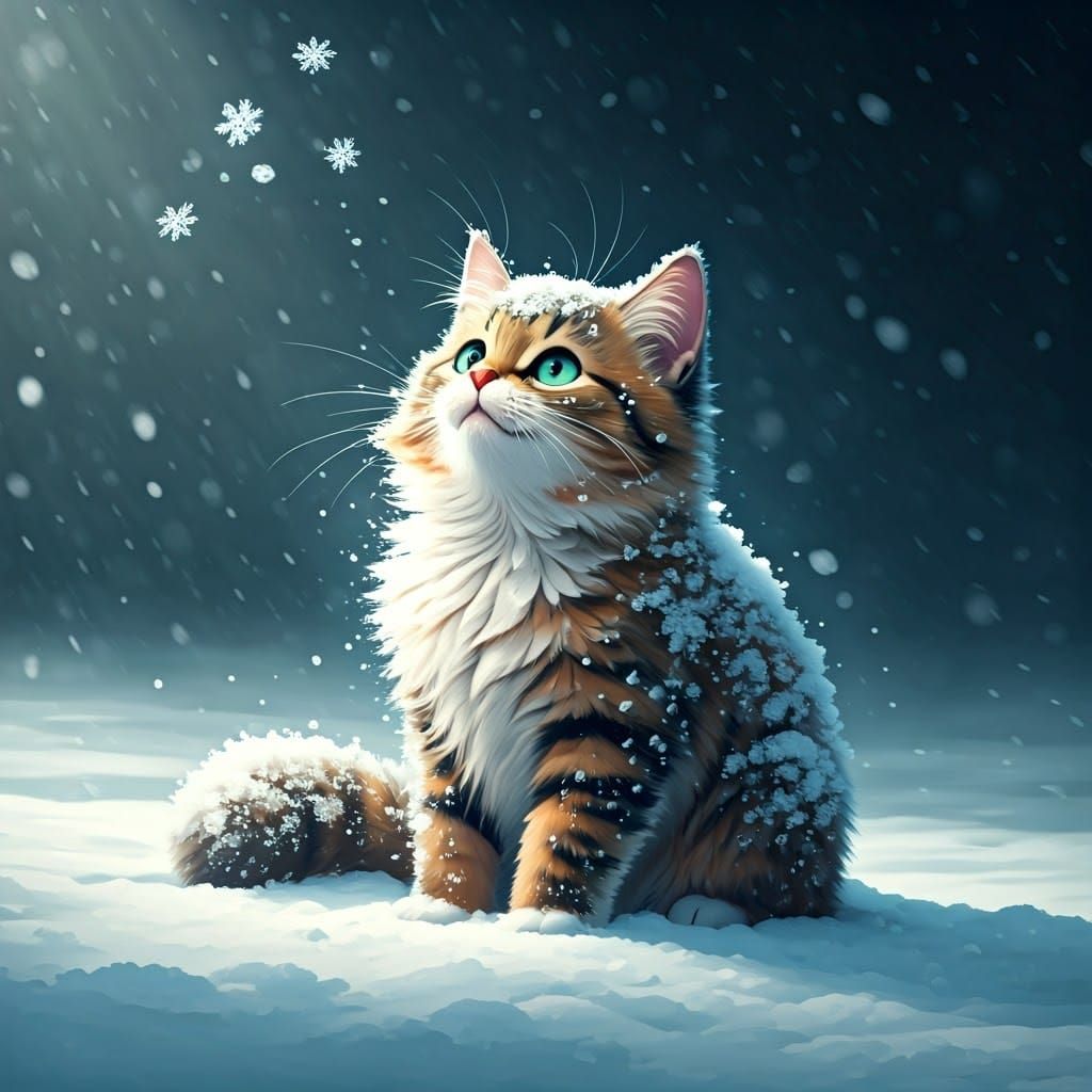 Whimsical Kitten in a Snowy Wonderland