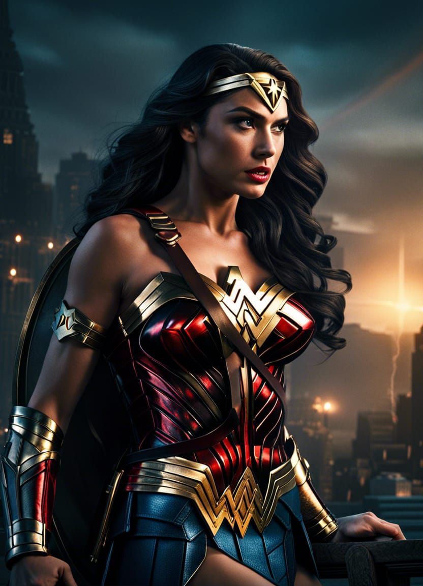 Hyperrealistic Wonder Woman Portrait in Cinematic Style