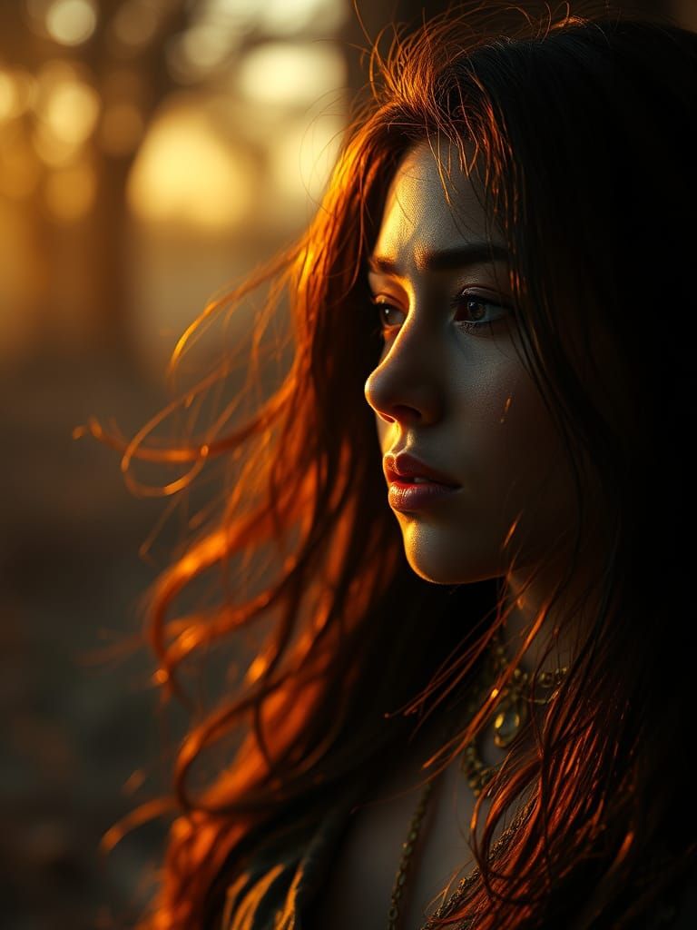 Ethereal Woman Lost in Golden Light