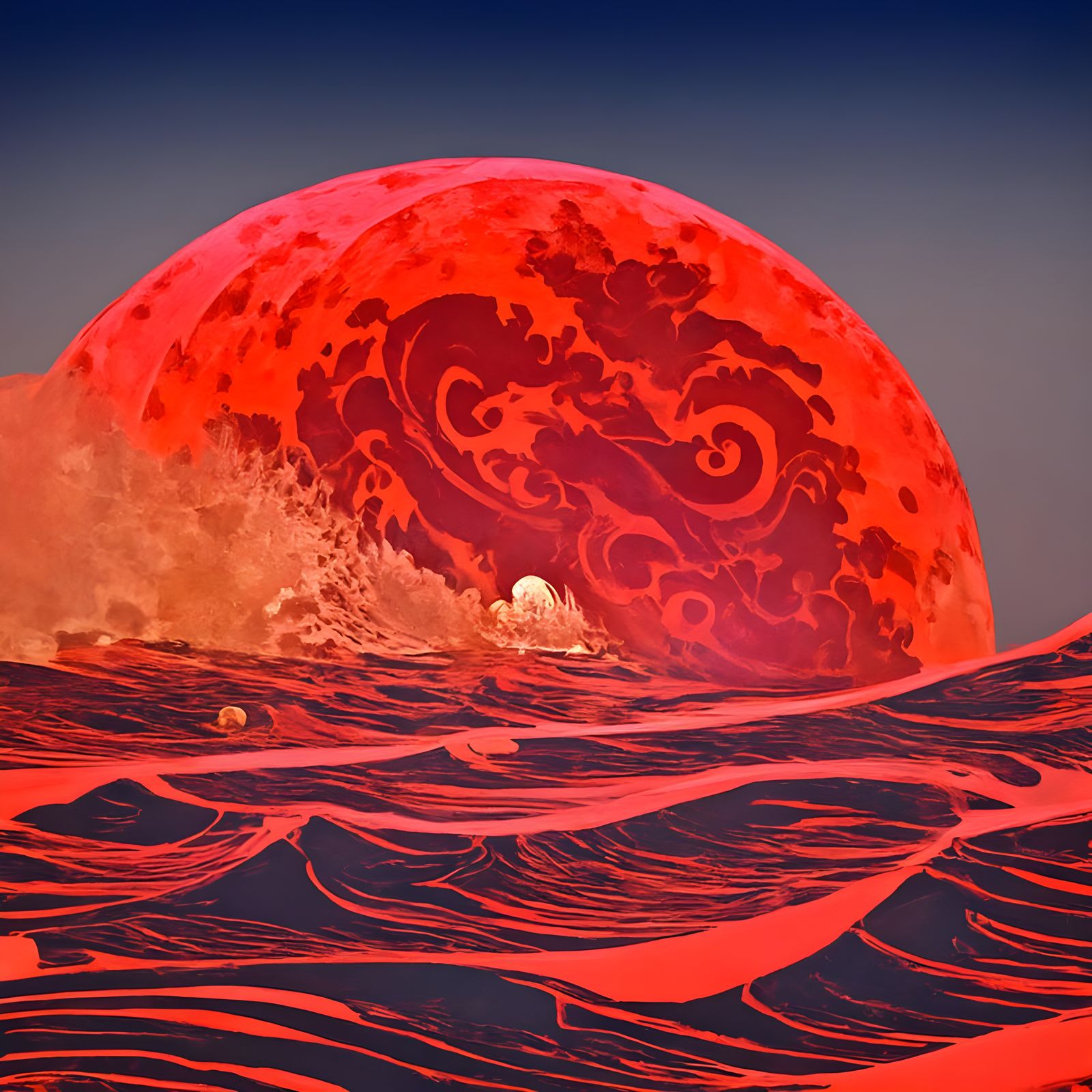 Blood Moon Over Red Sea, Digital Art