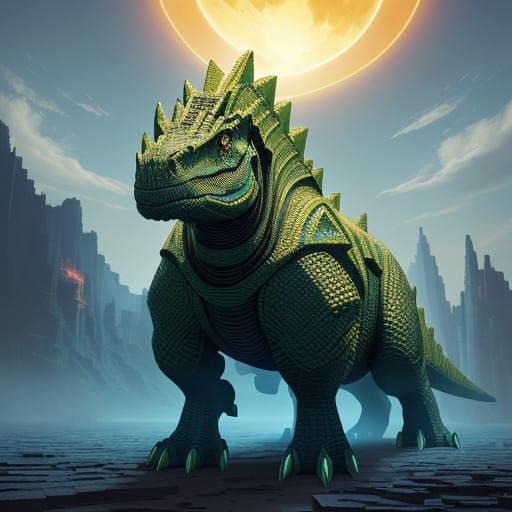 Divine Dinosaur Confronts Blocky Apocalypse in Futuristic La...