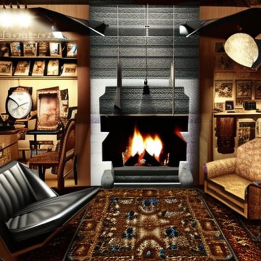 Cozy Cabin Armchair with Fireplace and Crib
