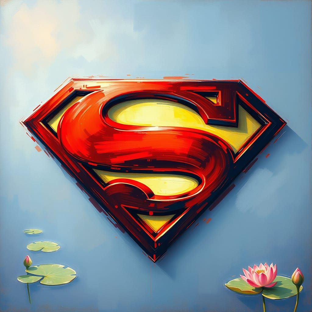 Impressionist Superman Shield in Soft Blues and Reds