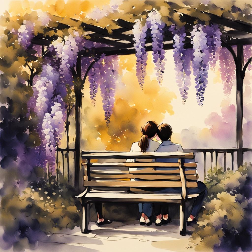 Lovers Under Wisteria: Modern European Ink Painting