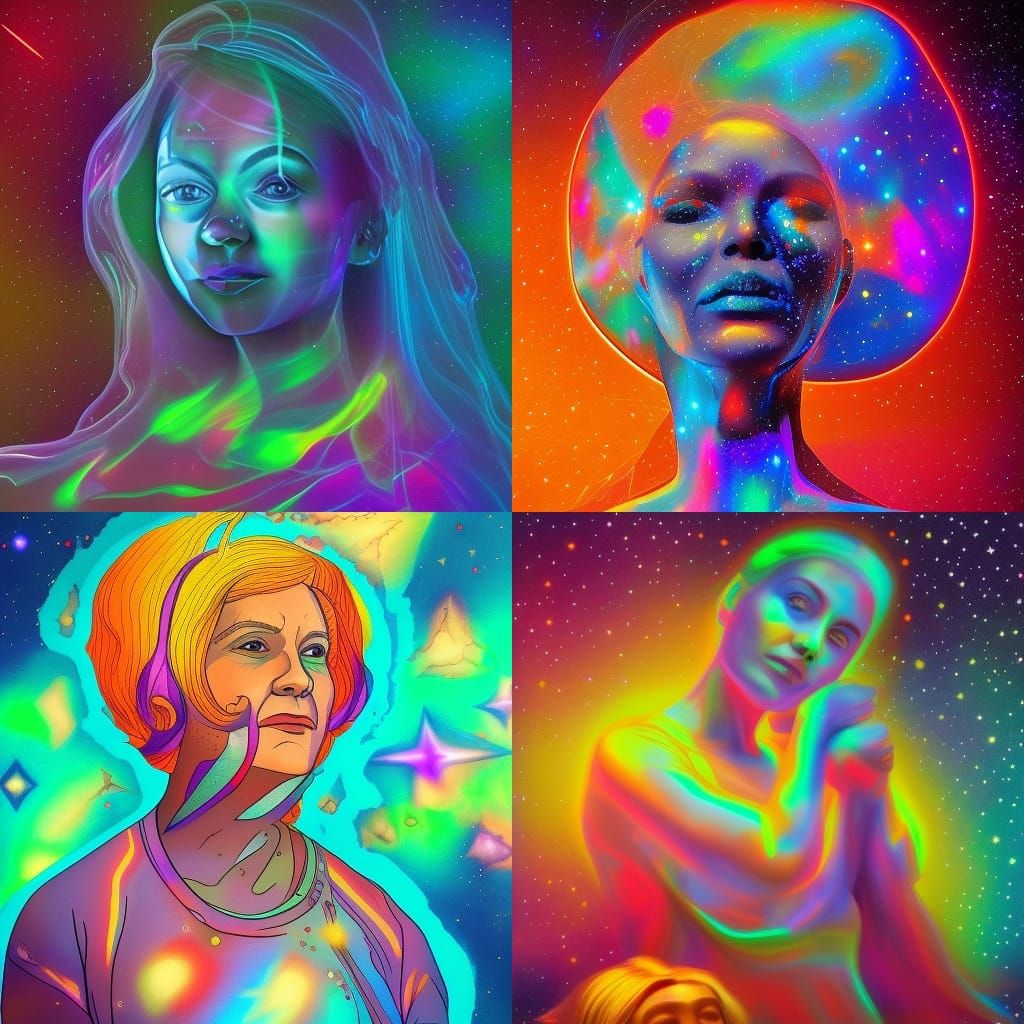 Holographic Cosmic Illustration of Motherhood in Mixed Media