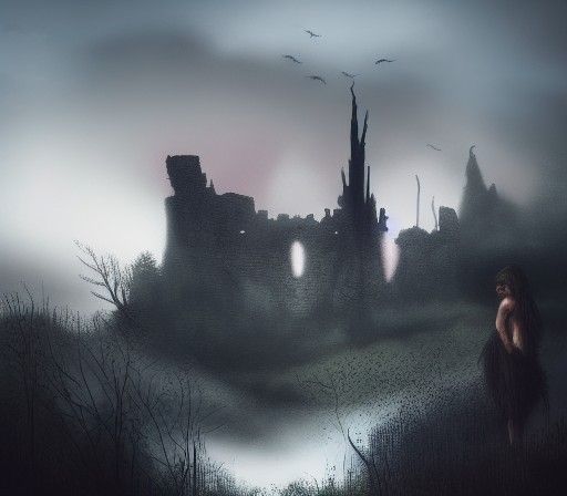Dark Fantasy Ruined Castle in Fog
