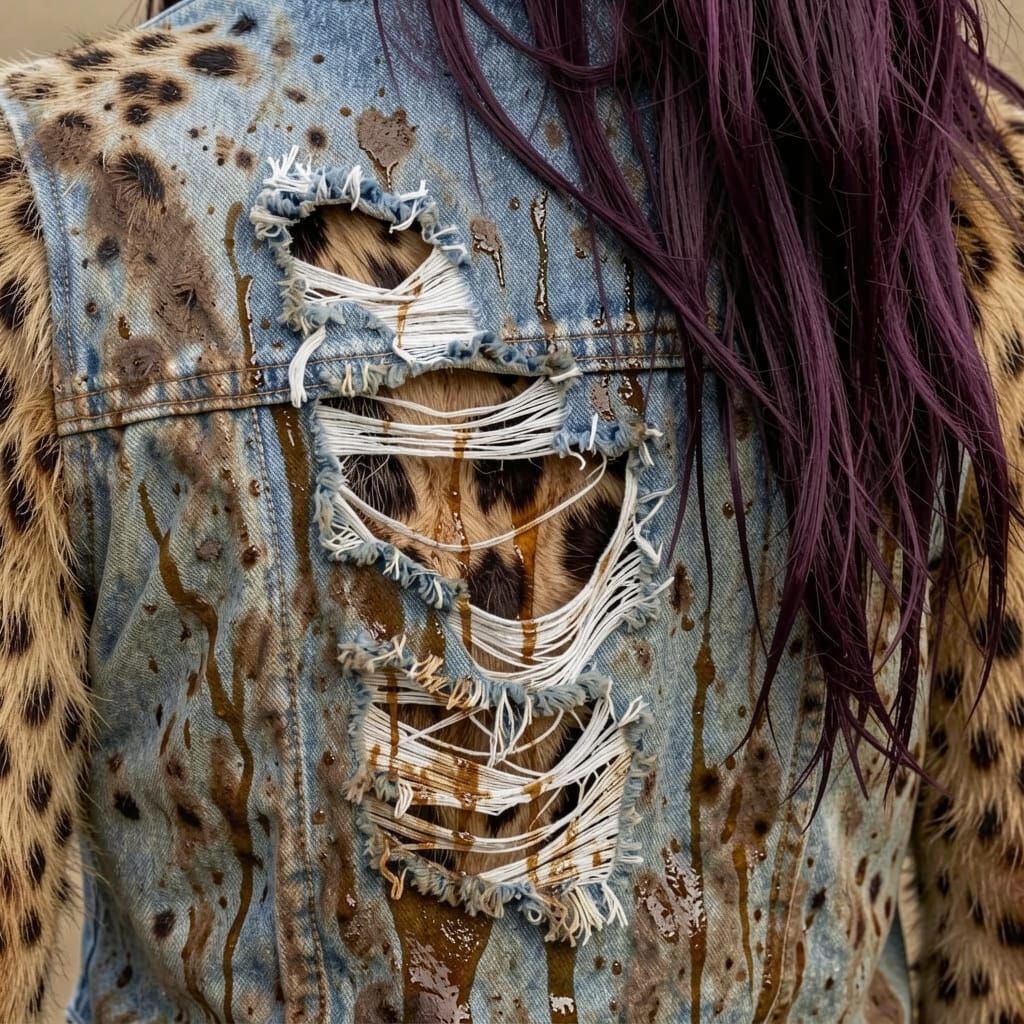 Spotted Hyena Fur Arms on Dirty Denim