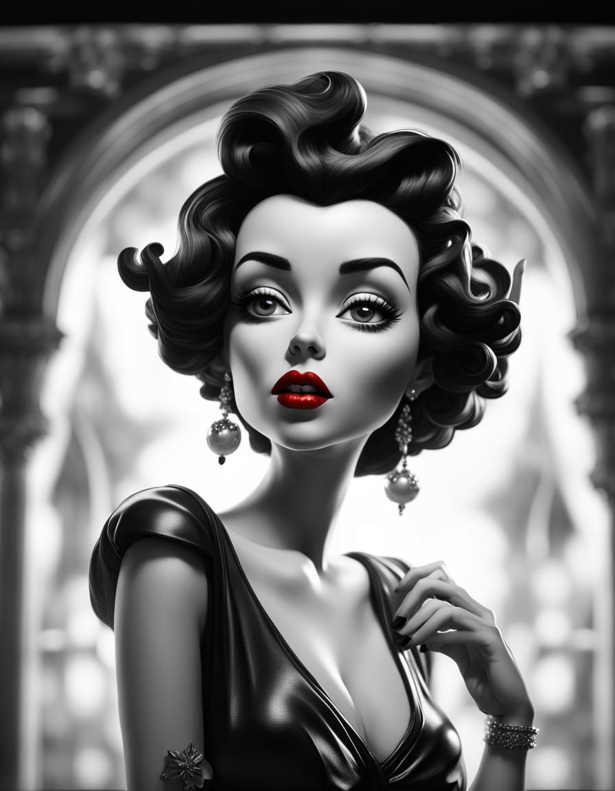 Betty Boop: Black and White with Red Lipstick