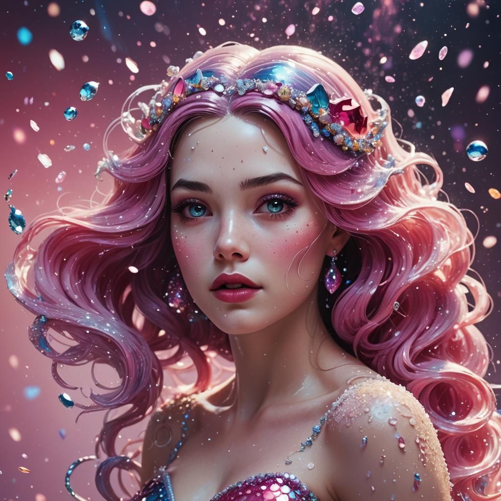 Hyperrealistic Space Mermaid with Pink Sparkles
