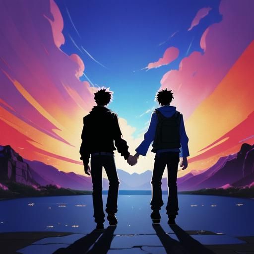Anime Style Image of Two Men Holding Hands