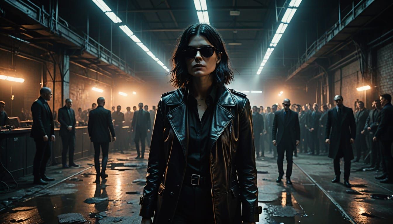 Retro-Futuristic Noir Warehouse Gig Scene