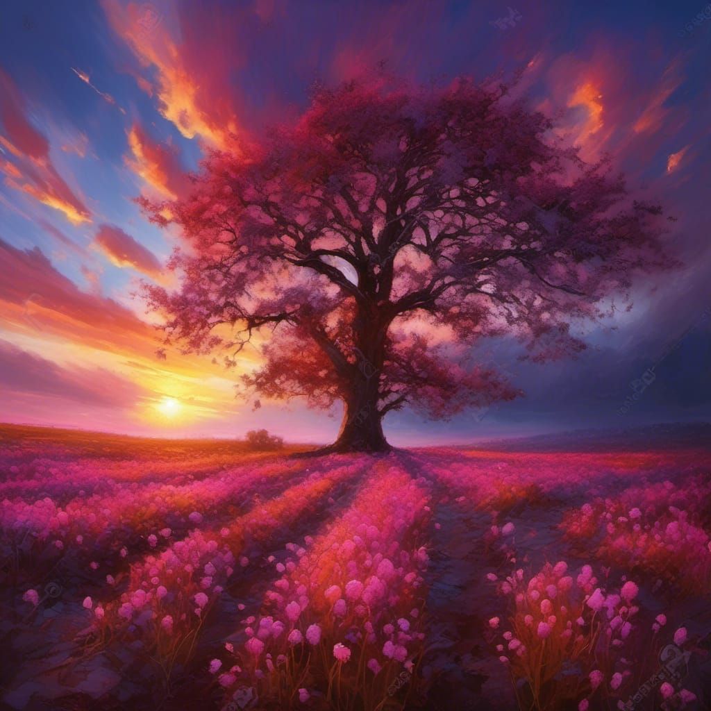 Iridescent Sunset with Luminous Heavenly Beams