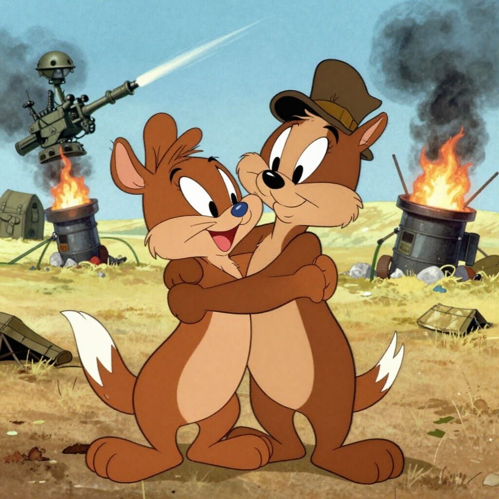 Wile E. Coyote Shelters Roadrunner During WW2 Attack