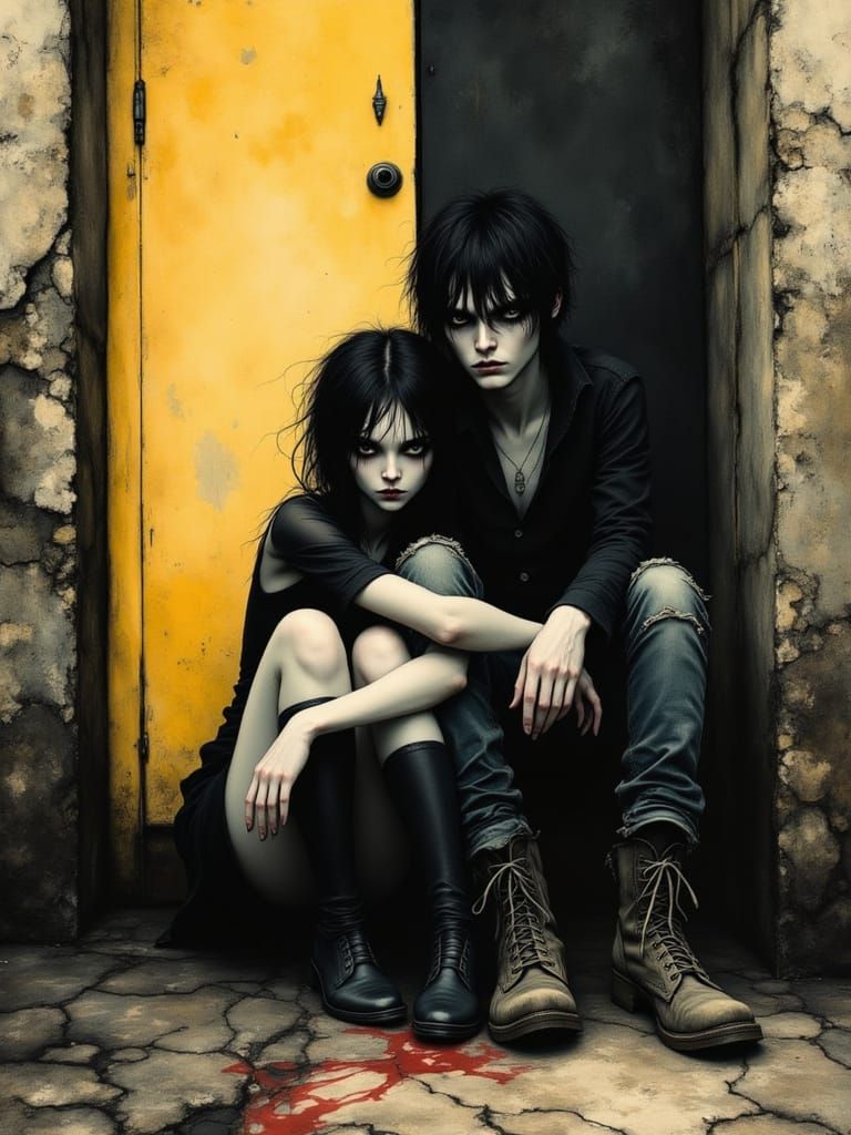 Surreal Portrait of Isolated Couple in Decayed Setting