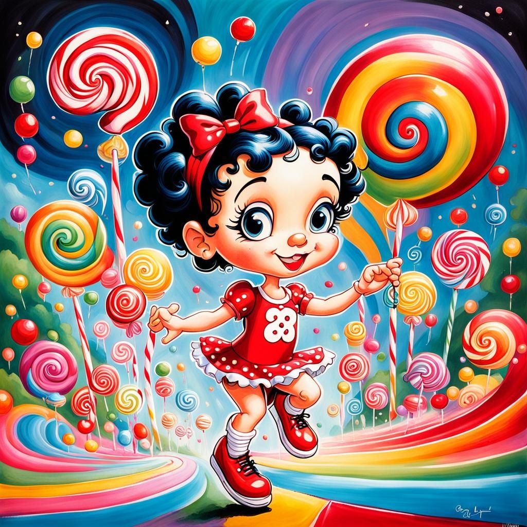 Baby Betty Boop in Candyland: Gouache Art