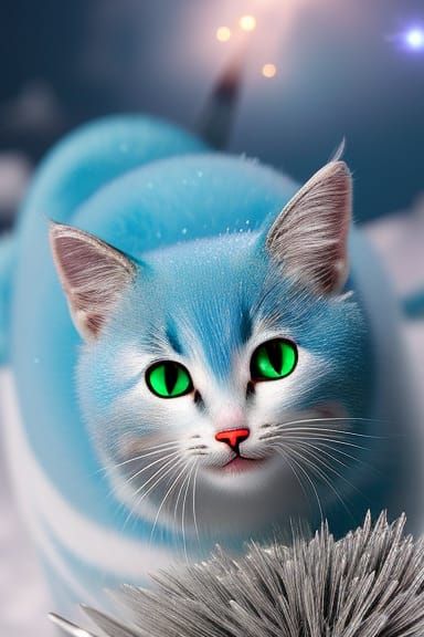 Ice Cat with Glowing Core in Anime Style