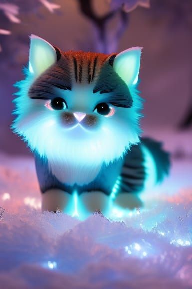 Glowing Ice Cat: A Chilling Anime Fantasy