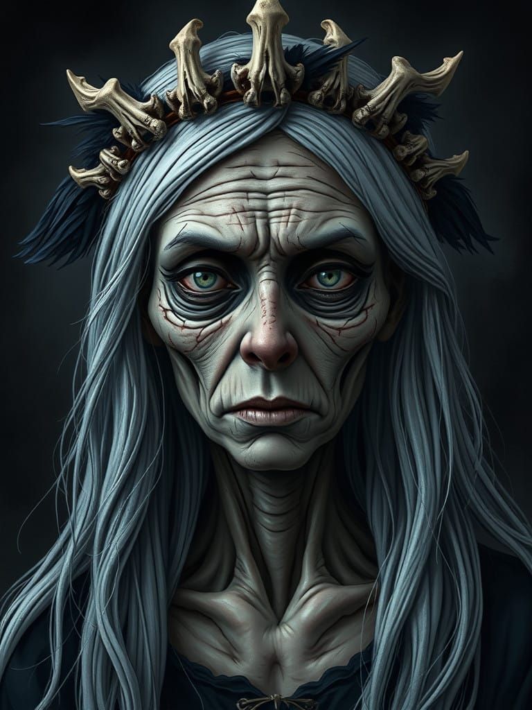 Ethereal Portrait of a Blind Necromancer with Twisted Scars