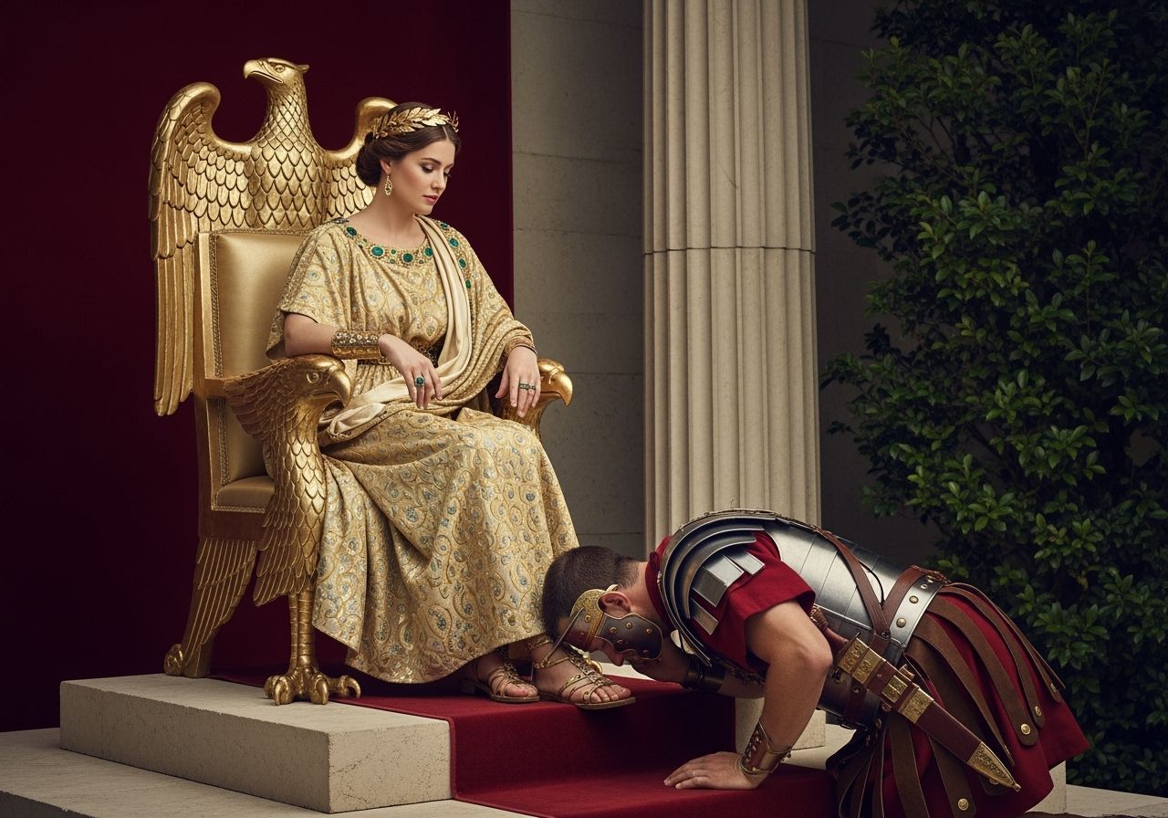 Regal Roman Empress on Gold Throne