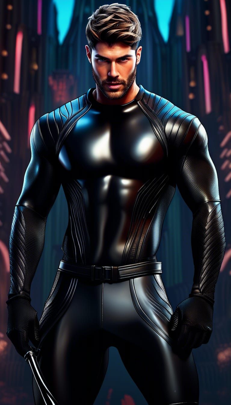 Muscular Man in Black Catsuit Fantasy Concept Art