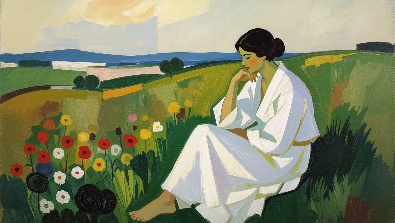 Serenity in Vibrant Wildflowers, Neo-Impressionist Style