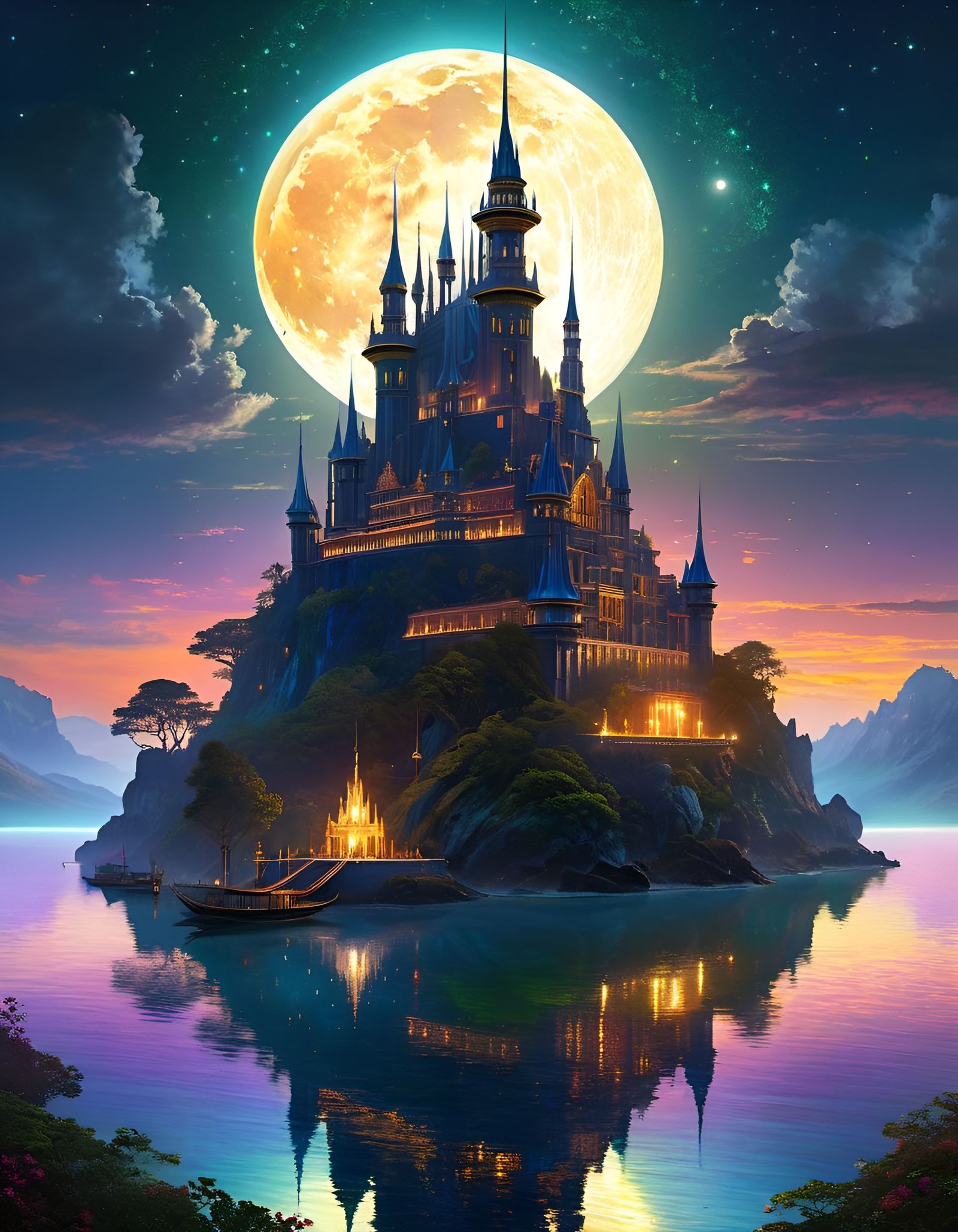 Floating Island City at Sunrise: Digital Illustration