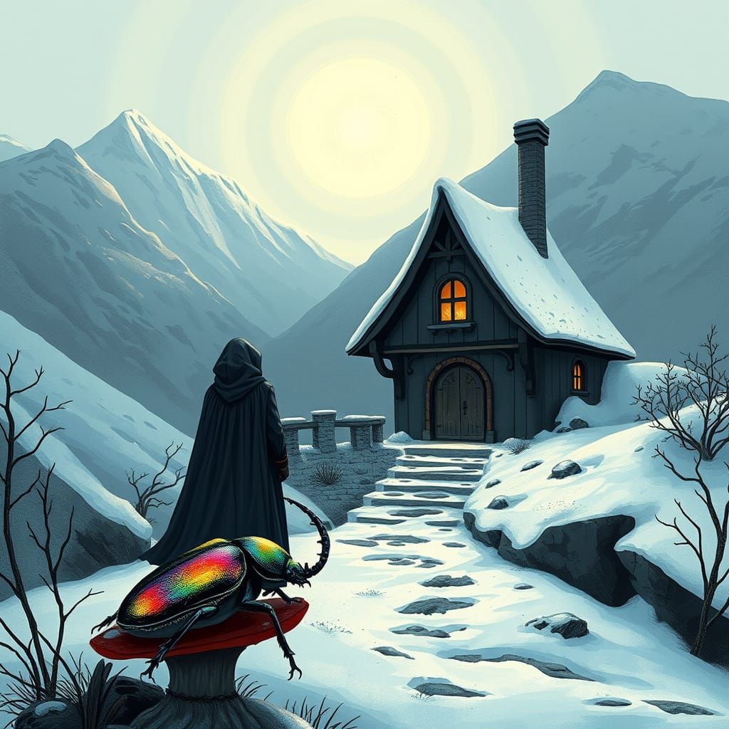 Whimsical Winter Figure in Enchanted Cottage
