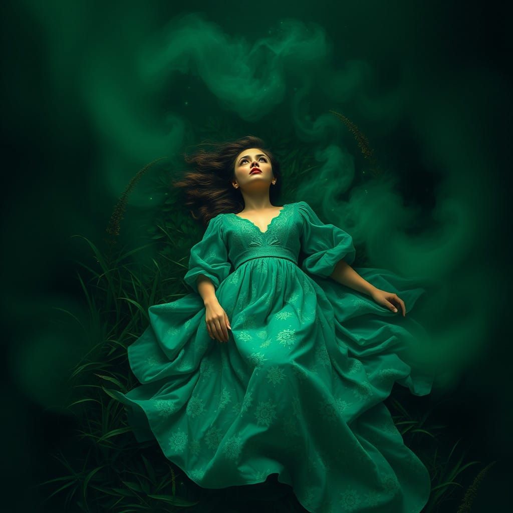 Woman in Lavish Green Field