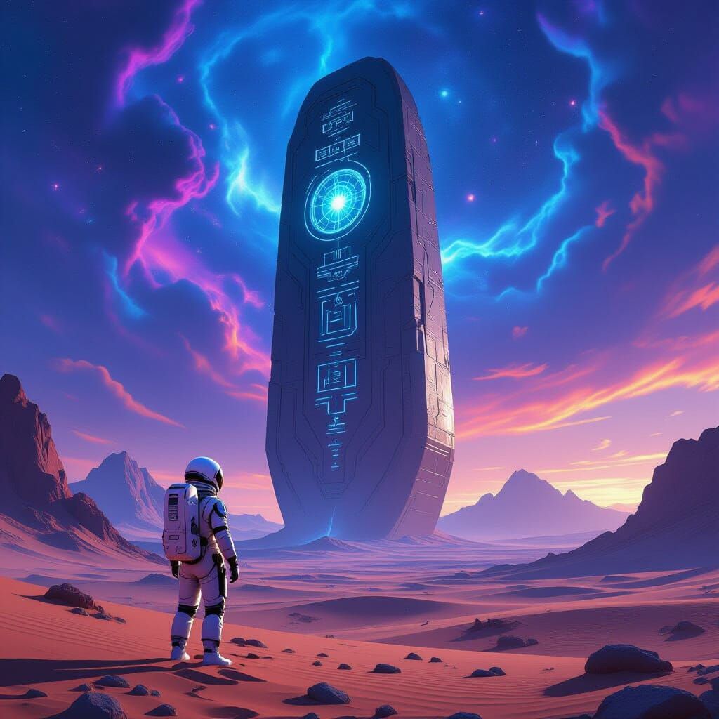 Astronaut Discovers Colossal Alien Artifact on Desert Planet