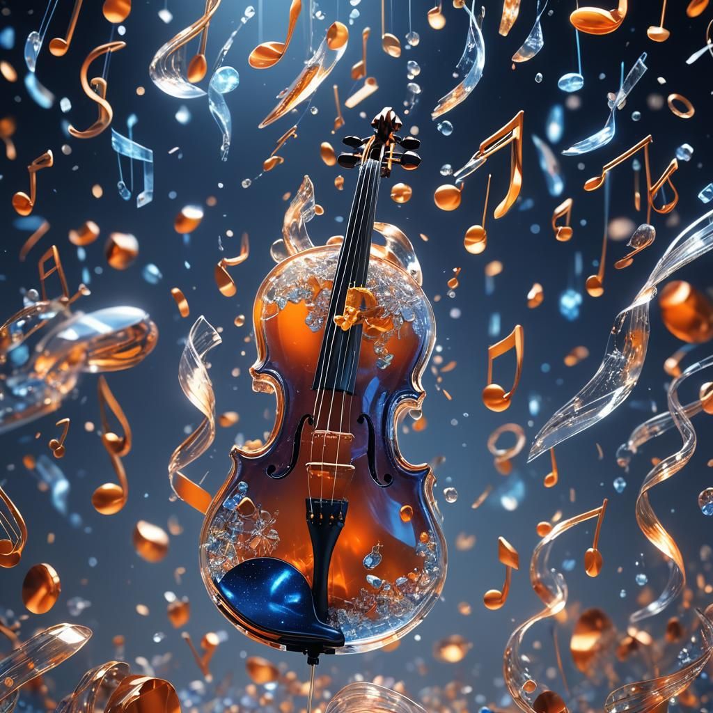 Crystal Music Notes Emerge from Glass Violin