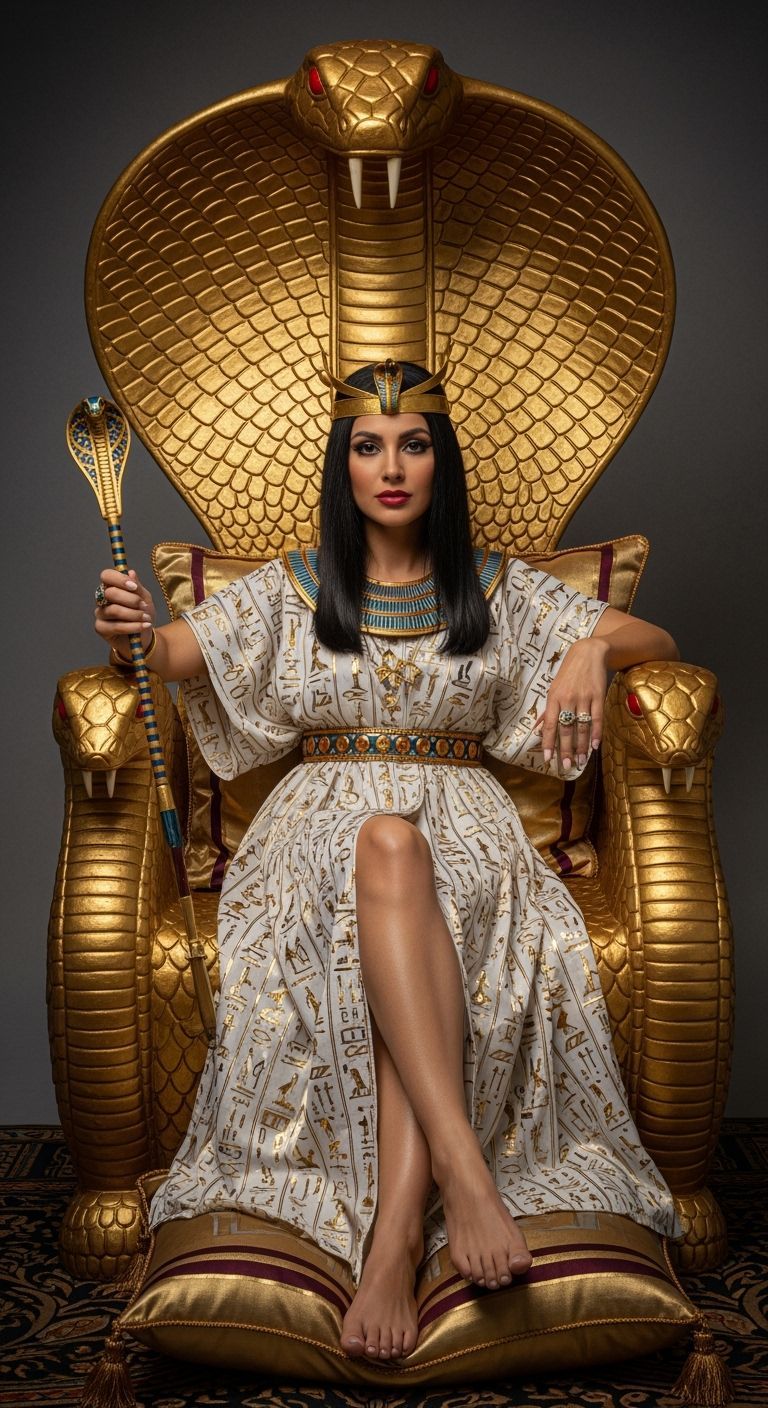 Elegant Egyptian Queen on Golden Cobra Throne